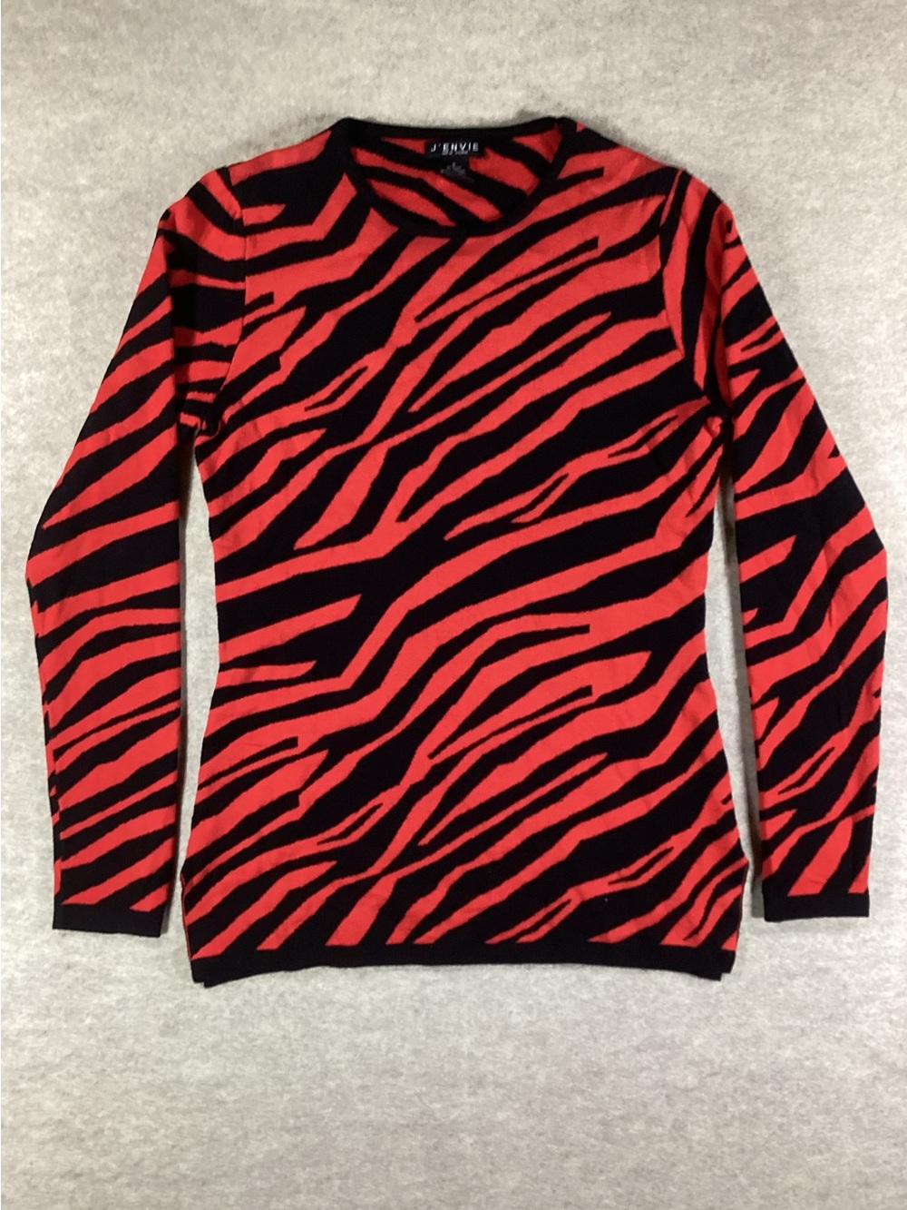 J’Envie New York Red and Black Zebra-Print Crewneck Sweater